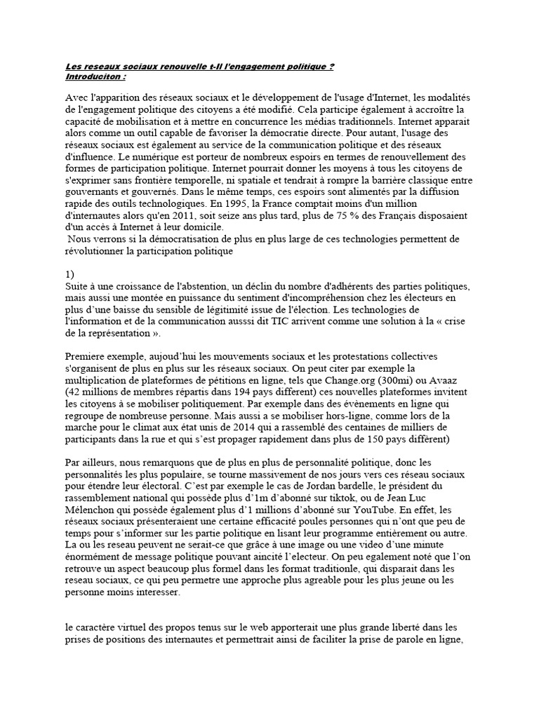Réseaux sociaux et engagement politique | PDF | Réseaux sociaux ...