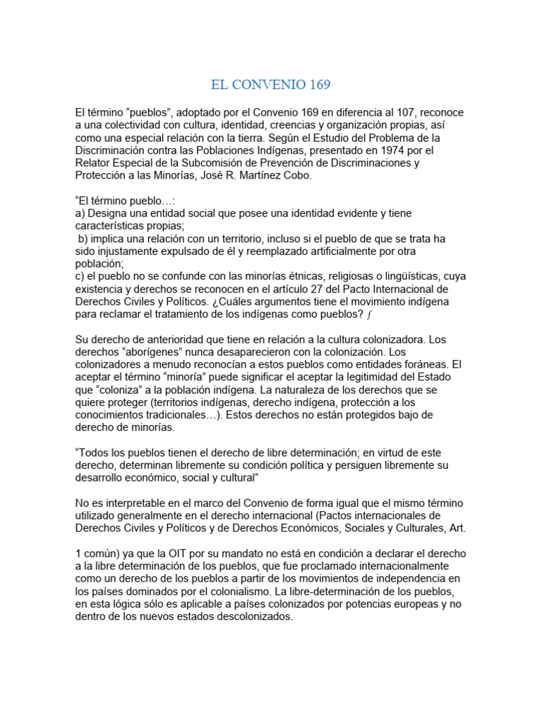 Derechos de los Pueblos Indígenas en el Convenio 169 | PDF ...