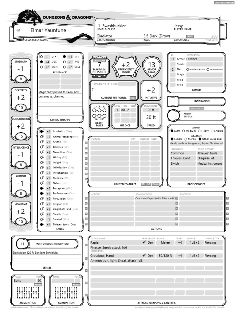 D&D 5E Character Record Sheet | PDF