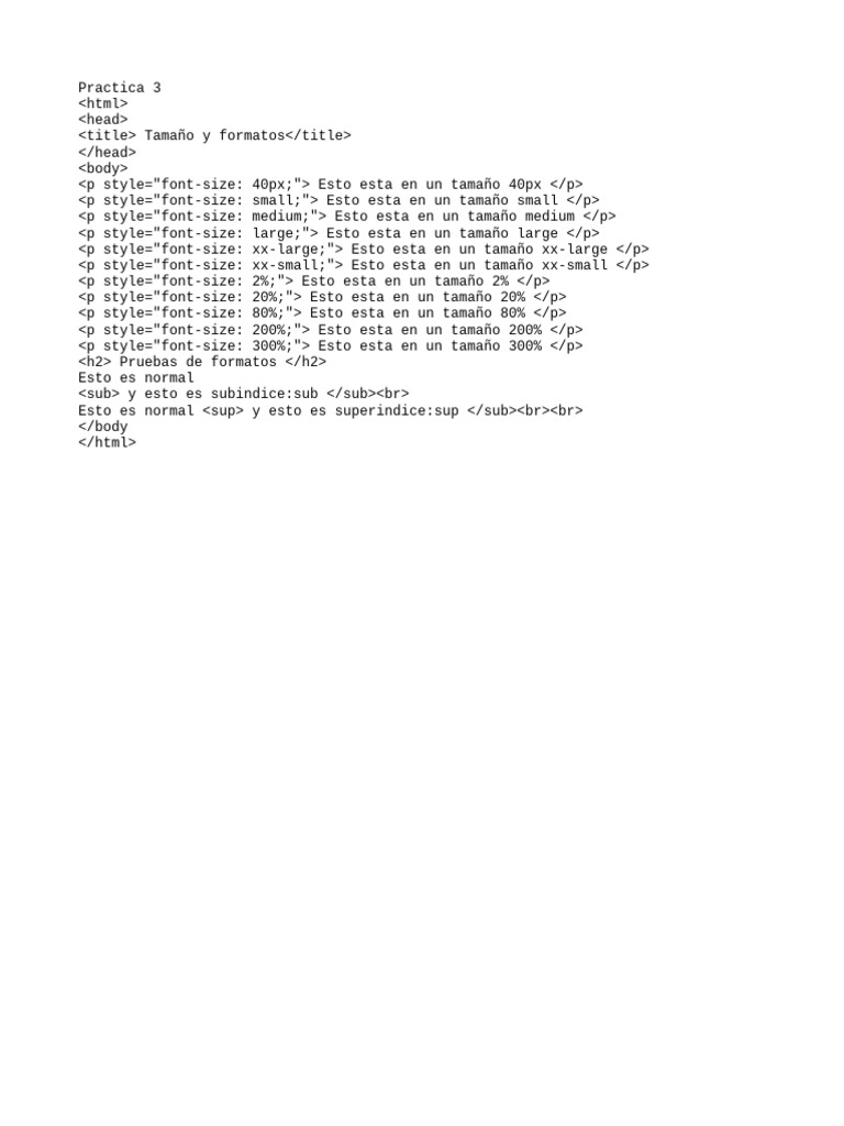 Tamaños y Formatos de Texto HTML | PDF