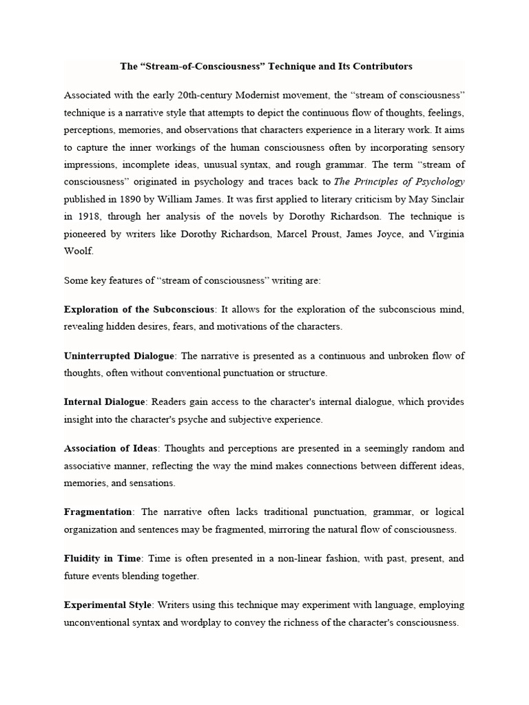Stream of Consciousness Technique and Its Contributors | PDF | General ...