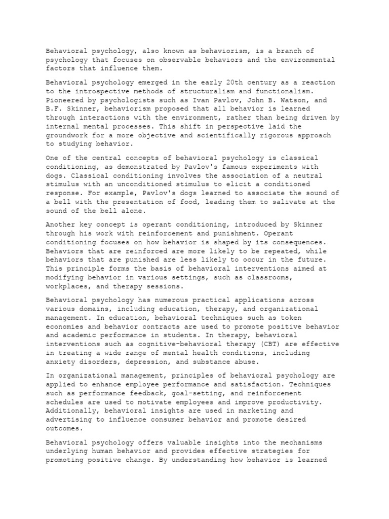 Behavioral Psychology Research Examples