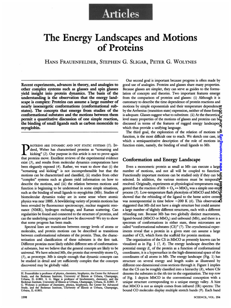 Energy Landscapes and Motions of Proteins FRAUENFELDER | PDF | Proteins ...