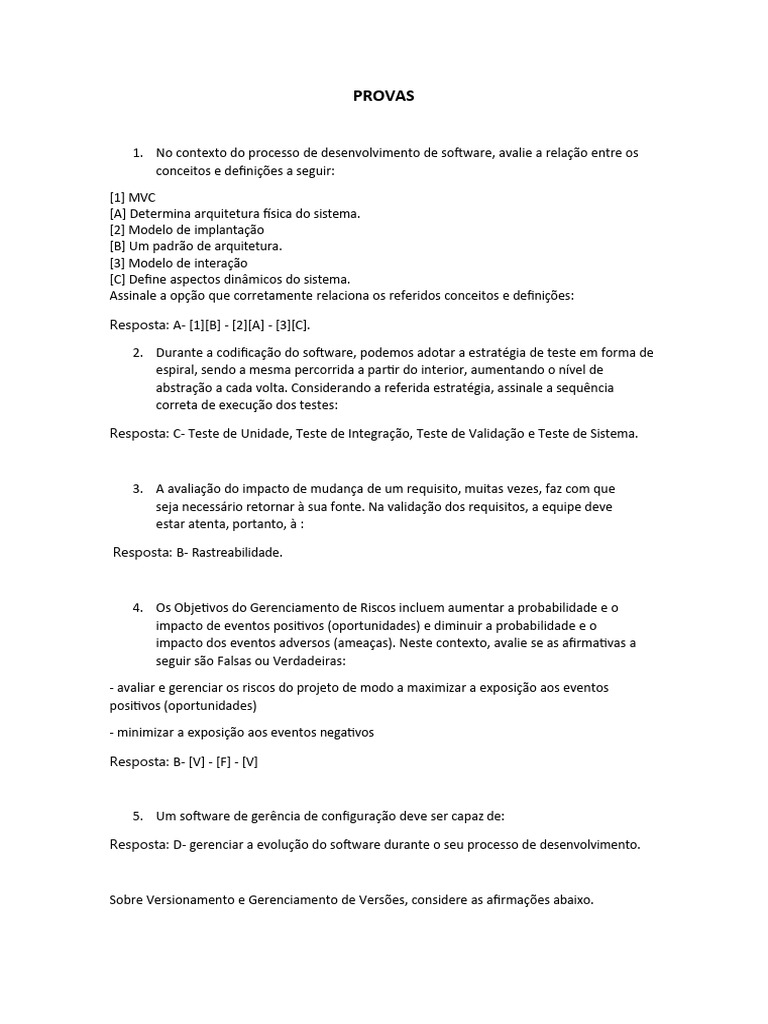 Provas de Desenvolvimento de Software e Qualidade | PDF | Testes de ...
