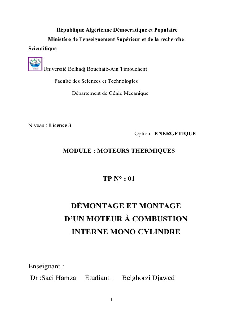 TP 01 Moturs PDF | PDF | Processus industriels | Phénomène scientifique