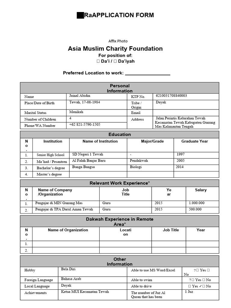 Application Form for Da’i Position | PDF | Borneo