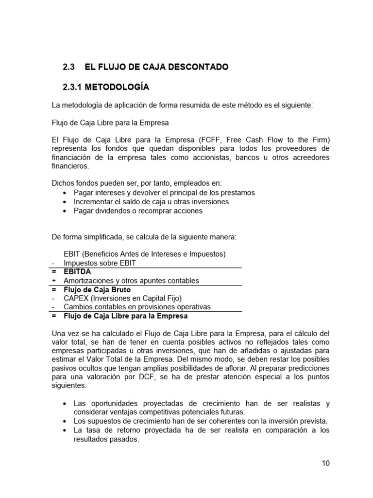 Metodología del Flujo de Caja Descontado | PDF | Compartir (Finanzas ...