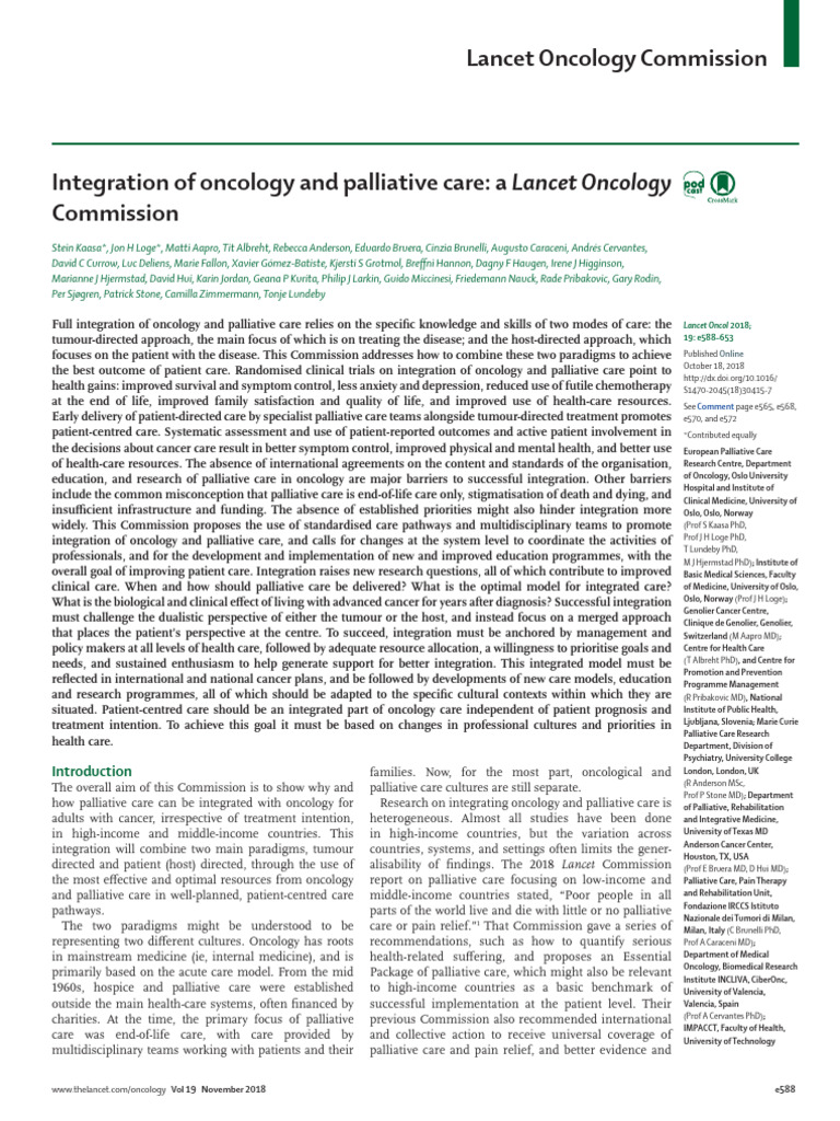Integration of Oncology and Palliative Care A Lancet Oncology ...