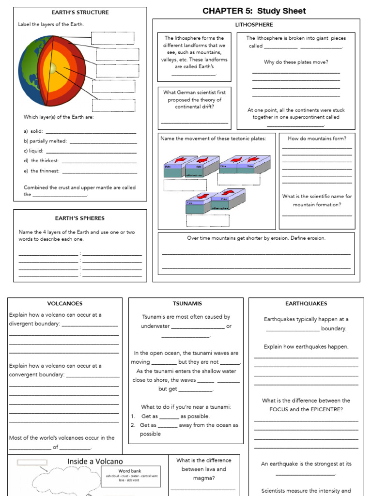 Sec 1 Chapter 5 Study Sheet | PDF | Plate Tectonics | Earth