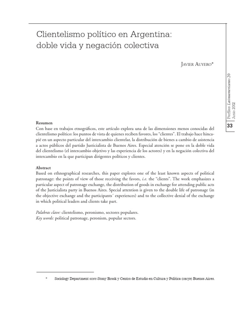 Clientelismo Político en Argentina: Perspectivas | PDF | Democracia ...