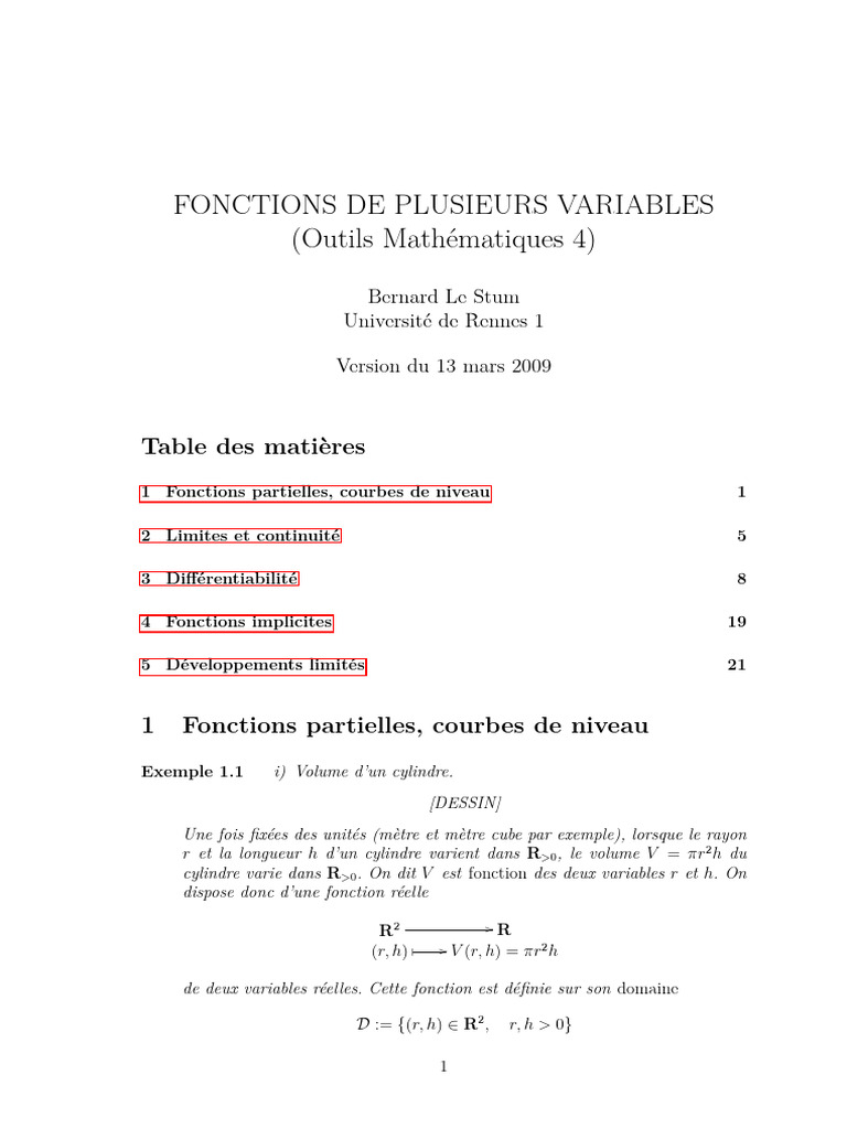 Fonctions à Plusieurs Variables | PDF | Fonction (Mathématiques) | Le ...