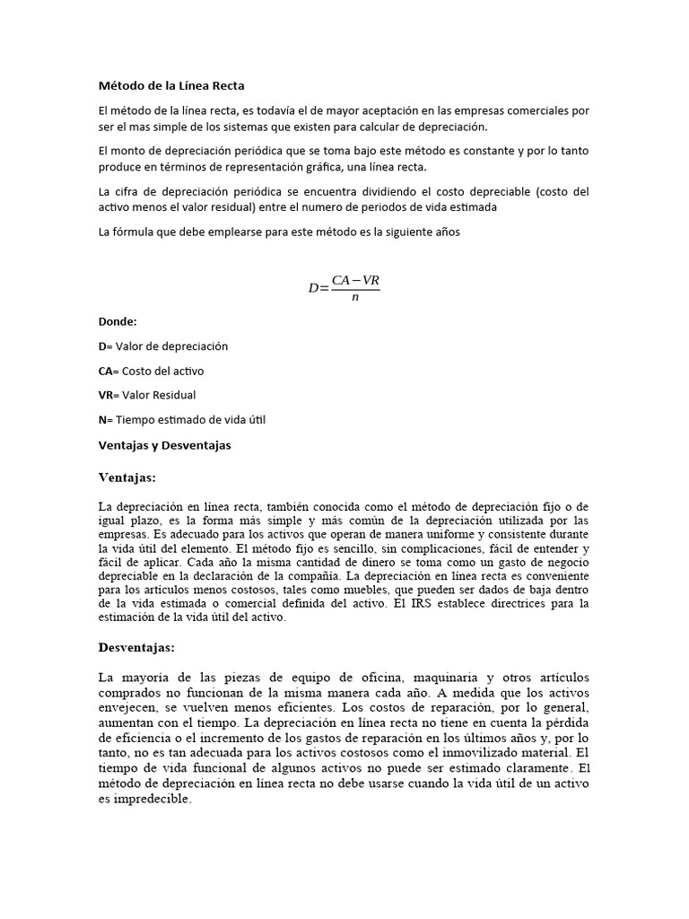 Depreciación: Método de Línea Recta y Horas | PDF | Depreciación | Hoja ...
