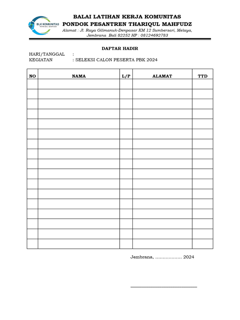 Seleksi Calon Peserta PBK 2024 Jembrana | PDF