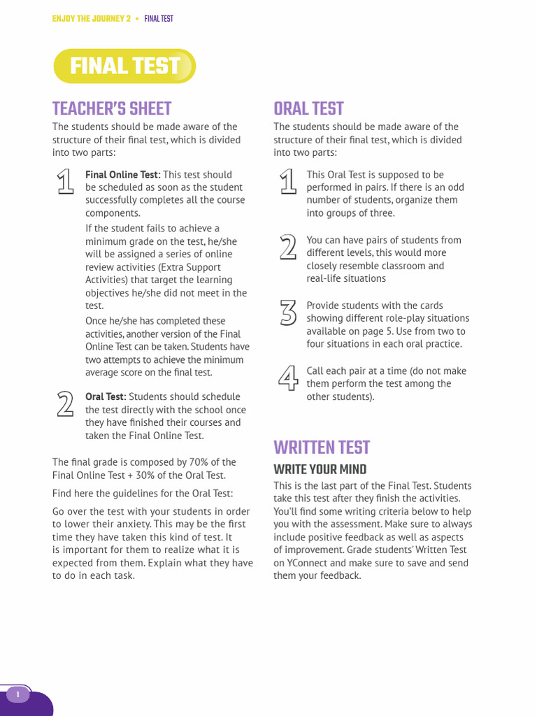 Final Test Structure and Assessment Criteria | PDF | Fluency | Learning