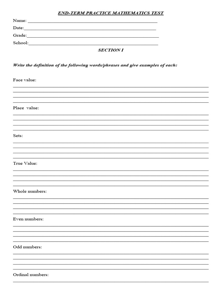End-Term Mathematics Test for Students | PDF | Numbers | Mathematics