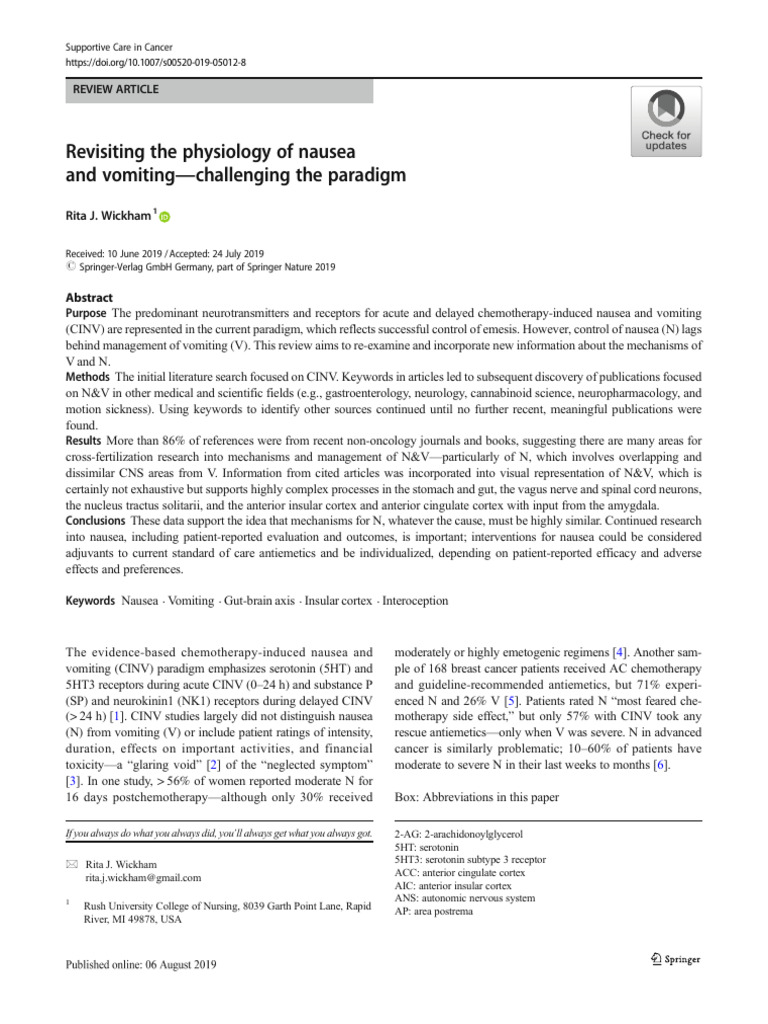 Revisiting The Physiology of Nausea and Vomiting | PDF | Insular Cortex ...