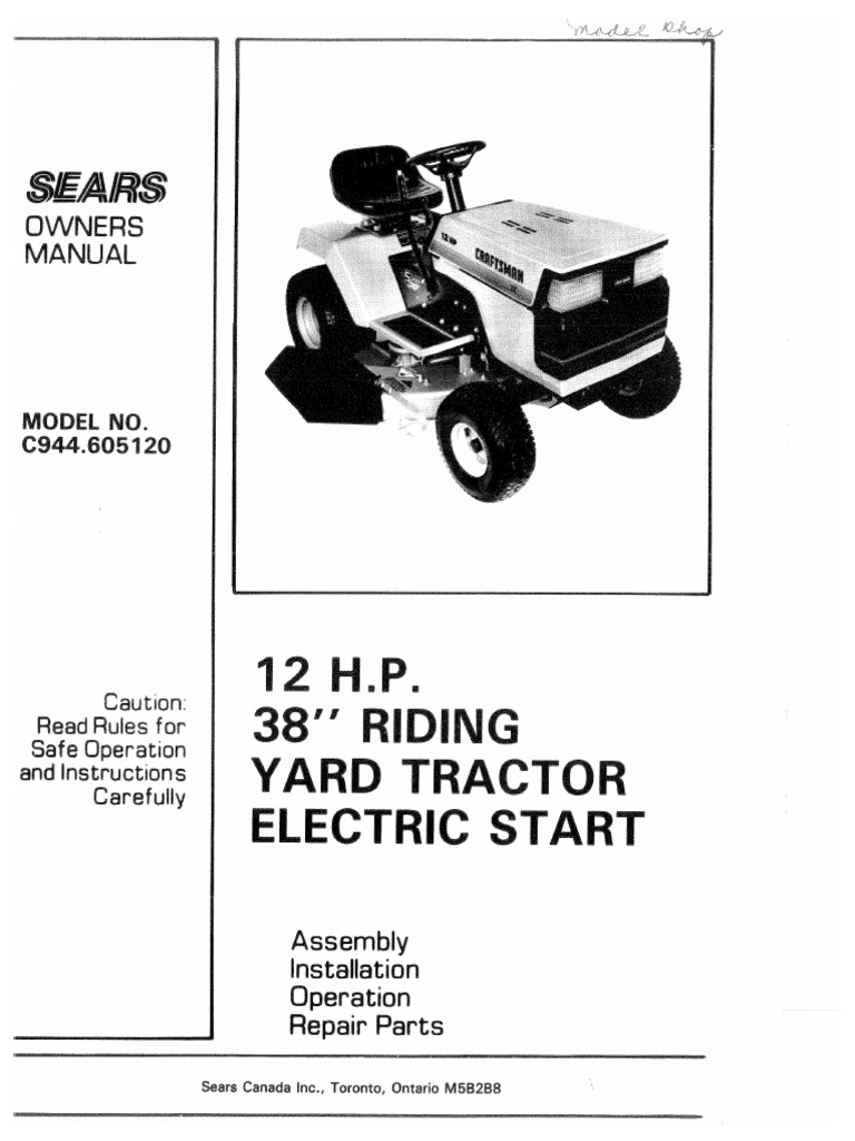 Craftsman 944-605120 Riding Mower Manual | PDF