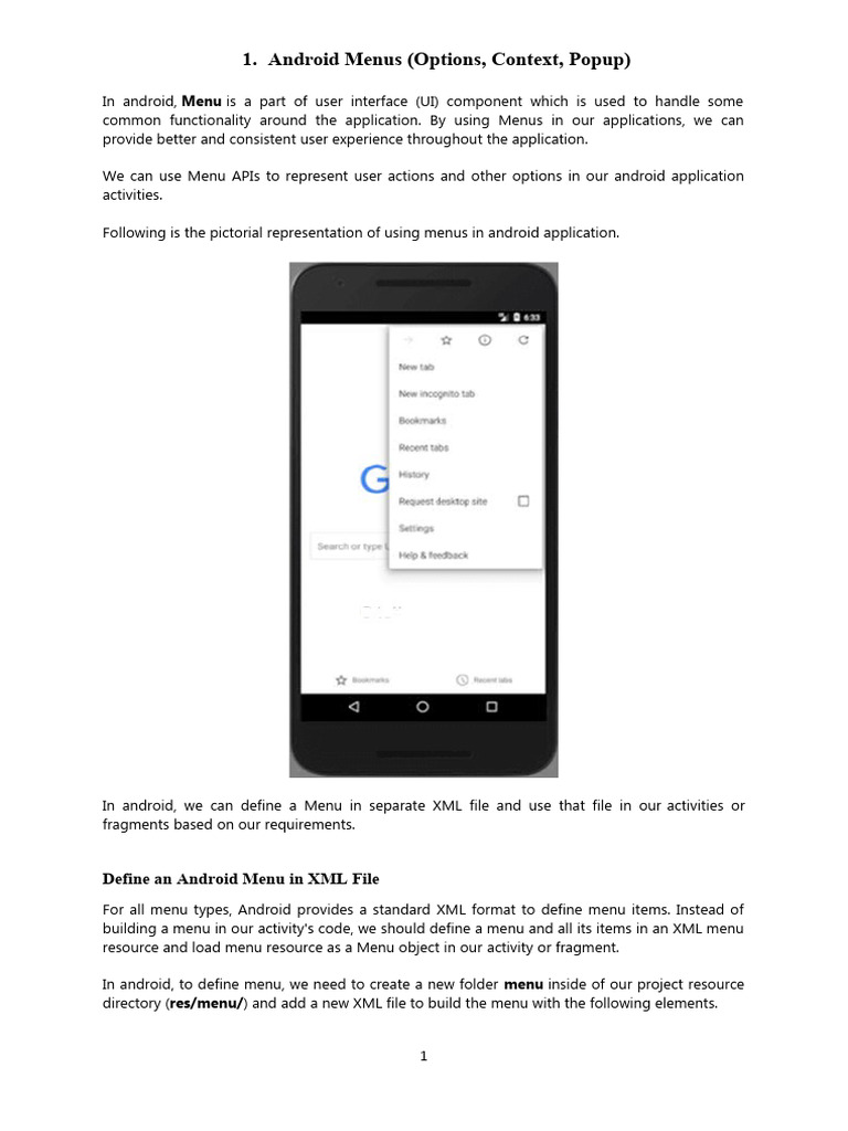 Android Menus | PDF | Menu (Computing) | Android (Operating System)