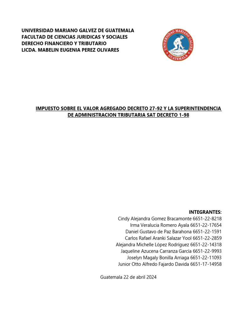 IVA y SAT en Guatemala: Marco Legal | PDF | Impuesto al valor agregado ...
