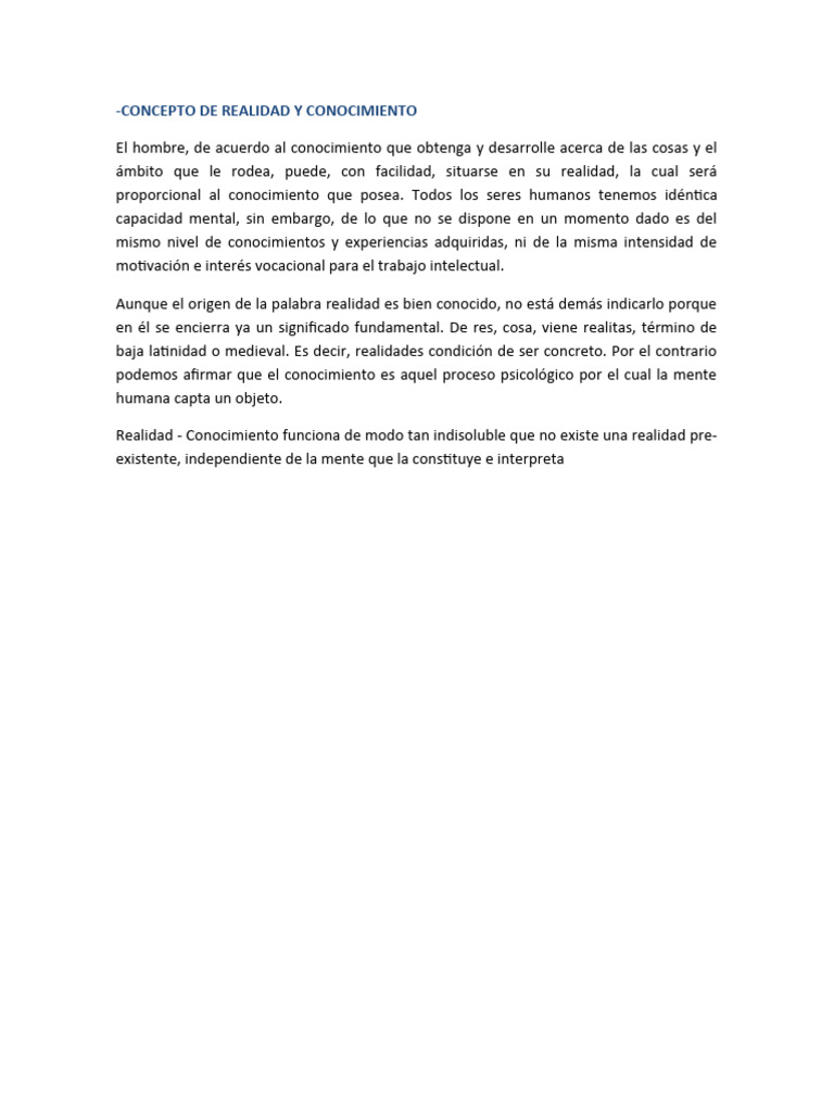 Relación entre Realidad y Conocimiento | PDF
