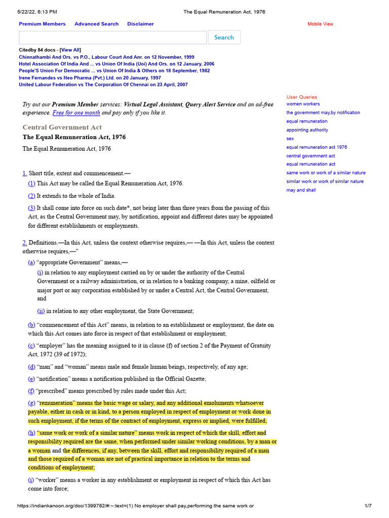 Equal Remuneration Act Overview | PDF | Employment | Justice