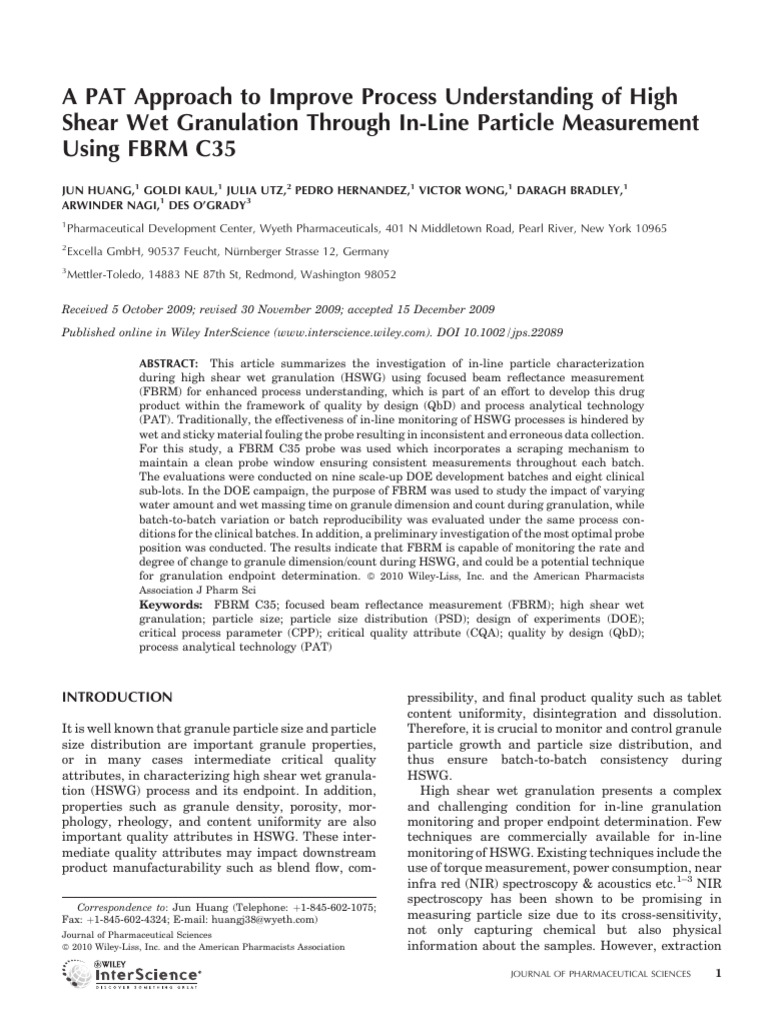 J Huang HSWG FBRM C35 JPS 2009 | PDF | Optics | Tablet (Pharmacy)