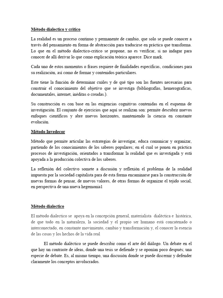 Método Dialéctico-Crítico en Educación | PDF | Dialéctico | Método ...