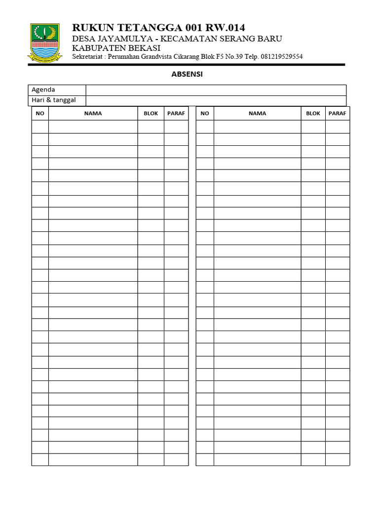 Rukun Tetangga 001 RW.014 Jayamulya | PDF