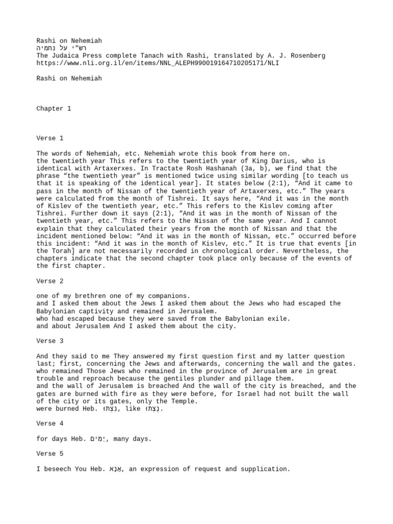 Rashi On Nehemiah - en - The Judaica Press Complete Tanach With Rashi ...