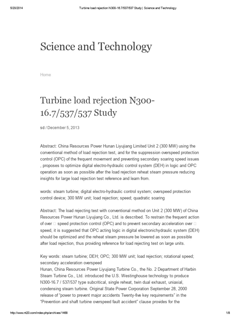 Turbine Load Rejection Study N300-16.7 | PDF | Turbine | Valve
