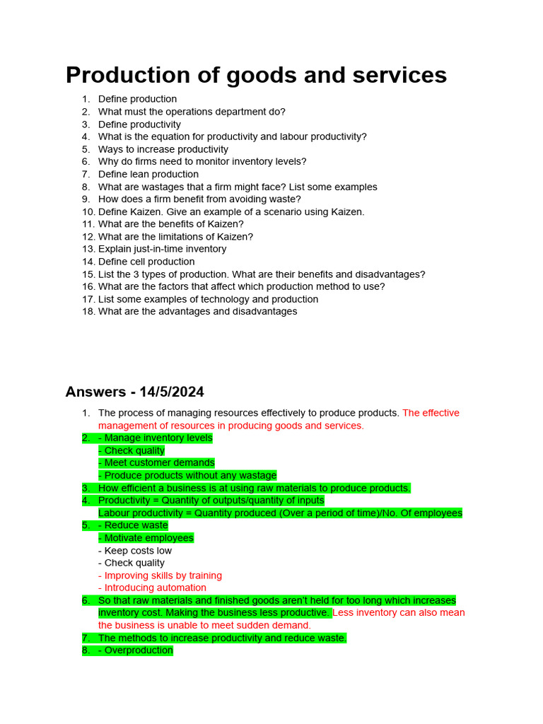Production Management and Efficiency Guide | PDF | Average Cost | Lean ...
