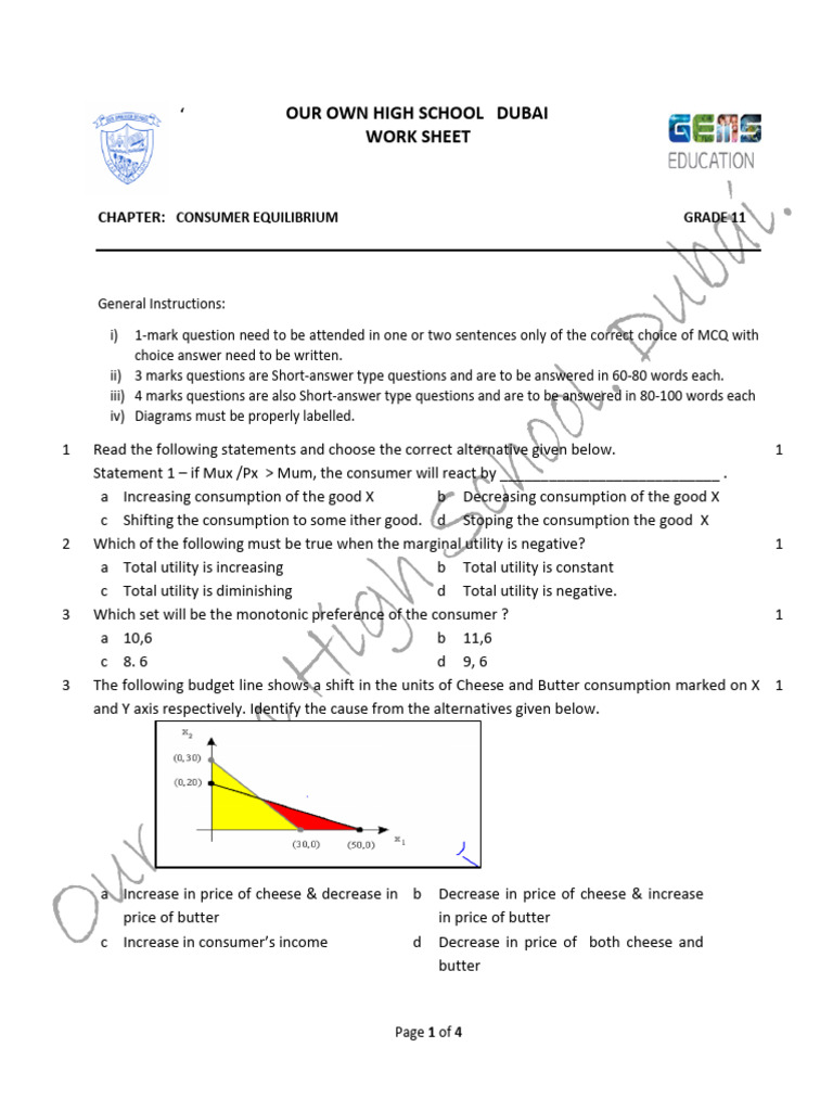 Consumer Equilibrium Pdf Pdf Utility Consumers