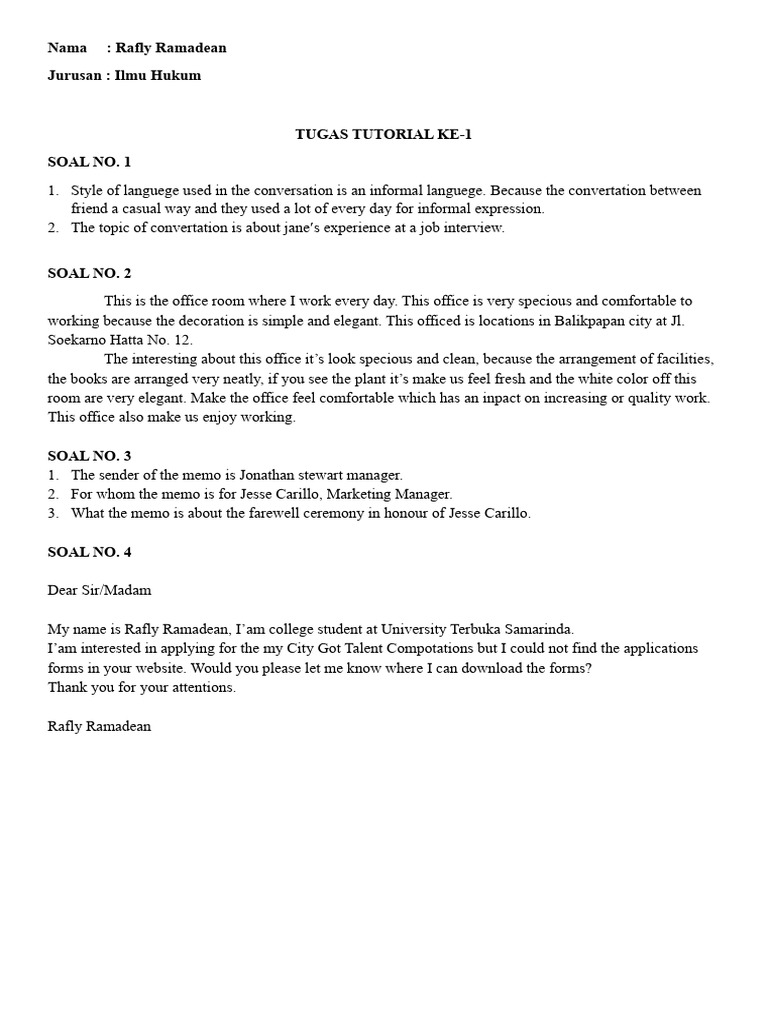 Tutorial Assignment on Language and Office Description | PDF | Career ...