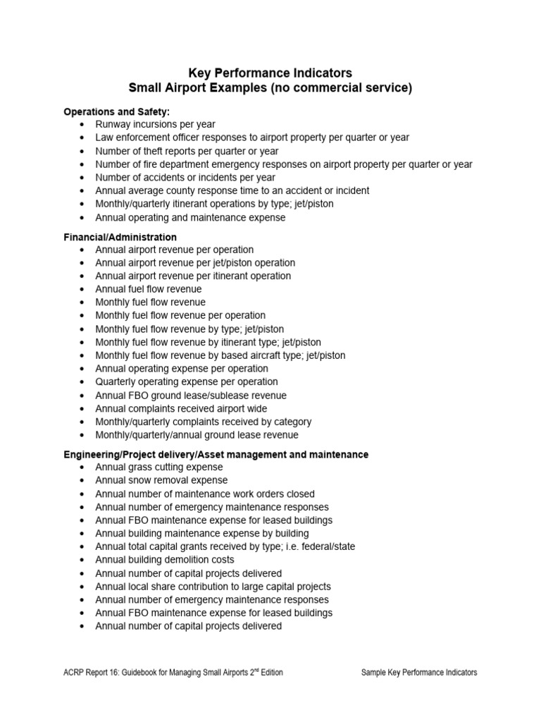 Small Airport Key Performance Indicators | PDF | Airport | Lease