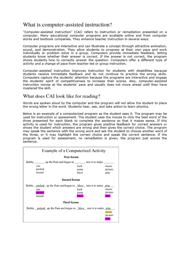 Computer-Assisted Instruction Overview | PDF | Virtual Reality | Video ...