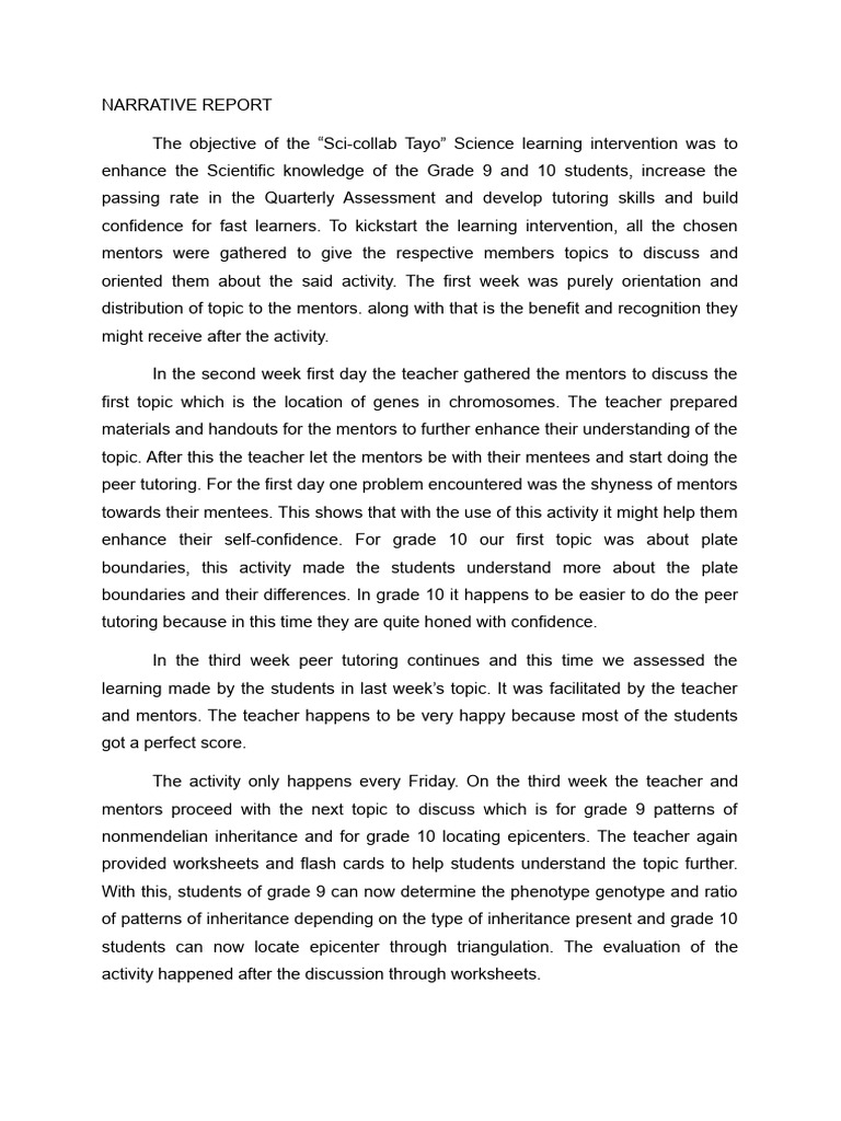 Narrative Report | PDF | Mentorship | Teachers