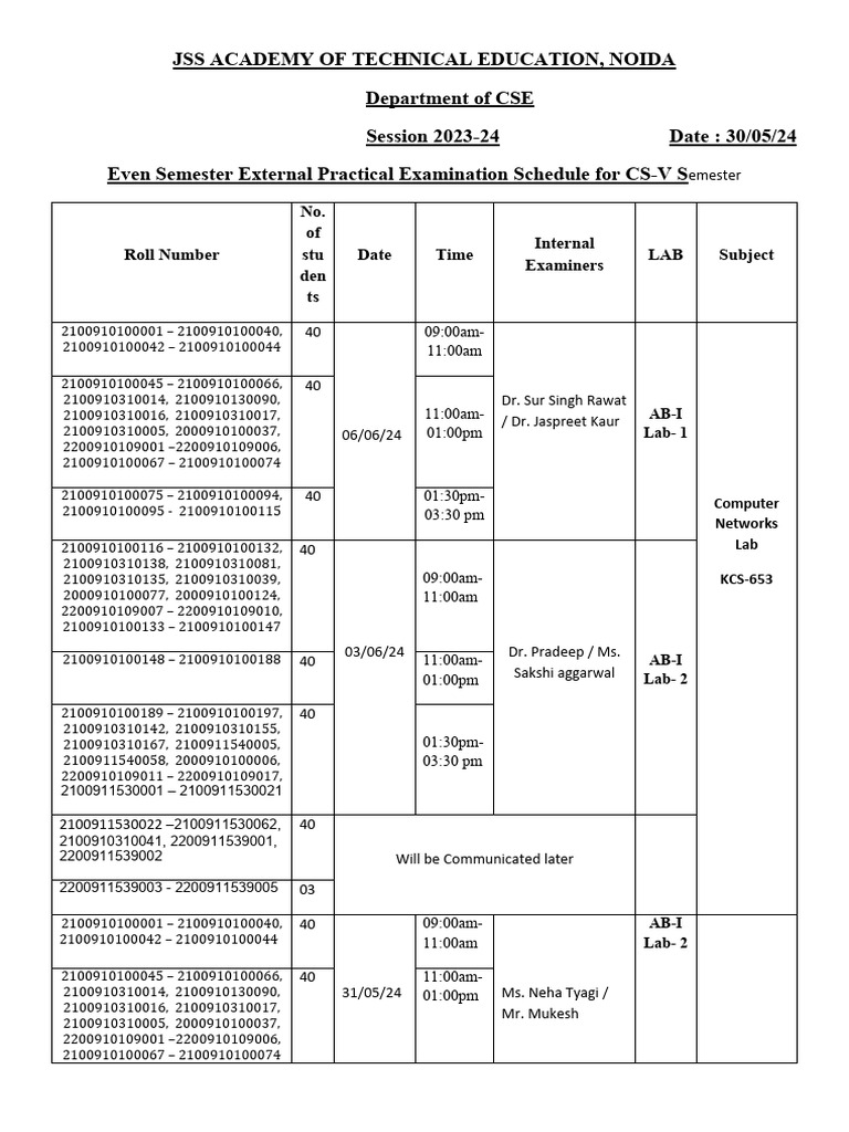 CSE Practical Exam Schedule 2023-24 | PDF | Technology & Engineering