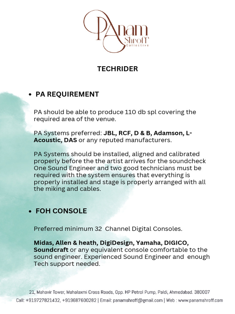 5-Piece Band Stage Requirements | PDF | Microphone | Recording