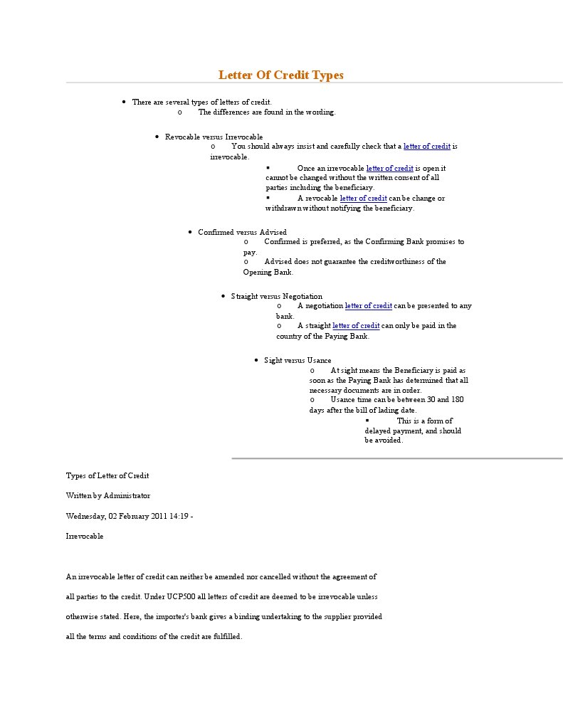 Letter Of Credit Types Letter Of Credit Credit Finance