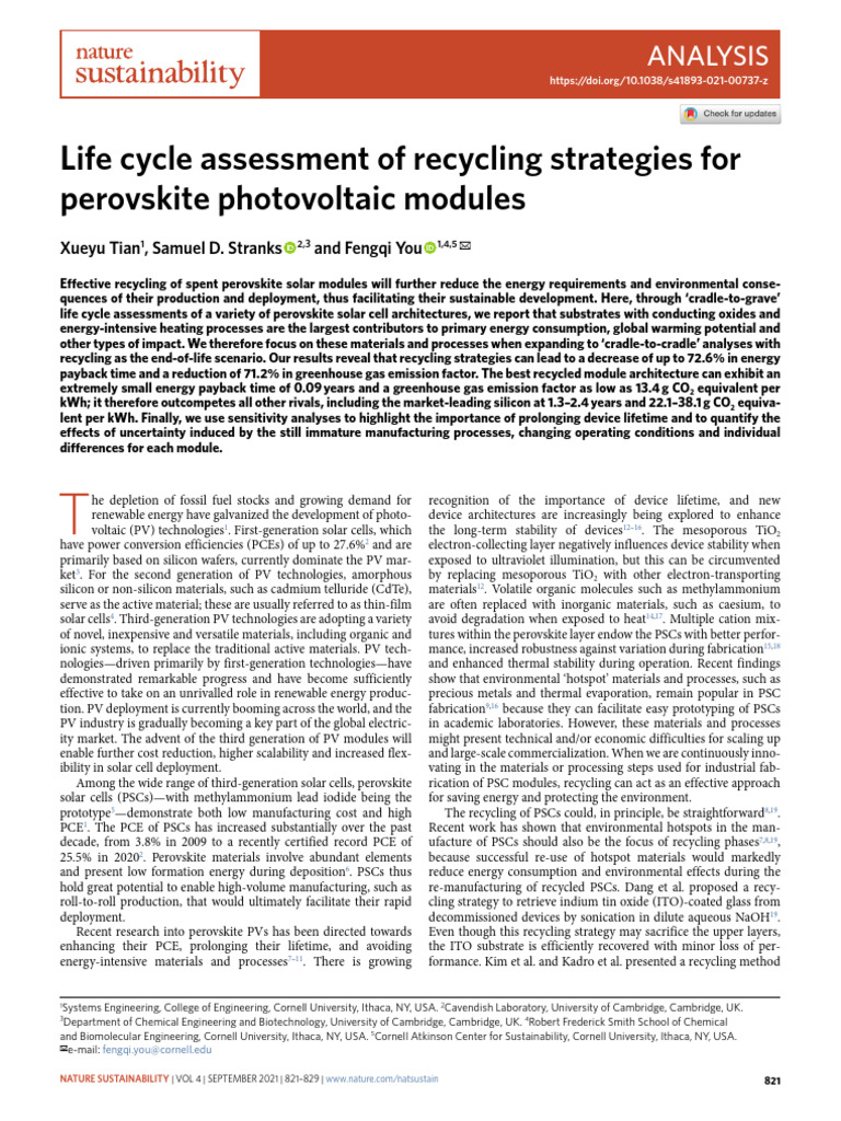 Life Cycle Assessment of Recycling Strategies For Perovskite ...