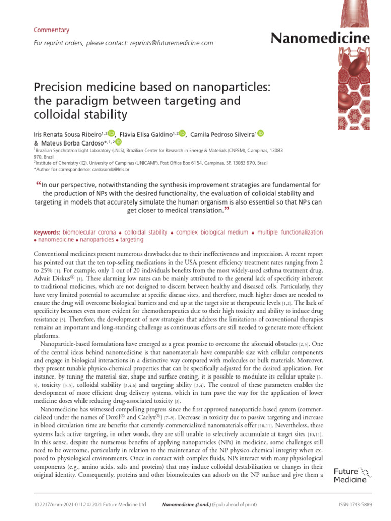 Nanoparticles in Precision Medicine | PDF | Solvation | Nanomedicine