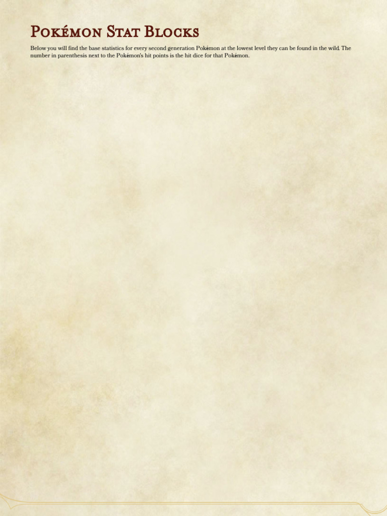 Gen 2 Pokemon Stat Blocks - The Homebrewery | PDF