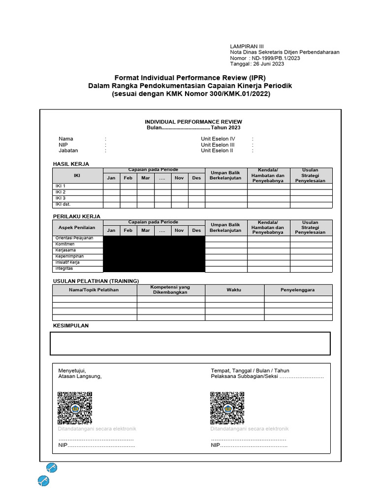 Format IPR untuk Capaian Kinerja 2023 | PDF
