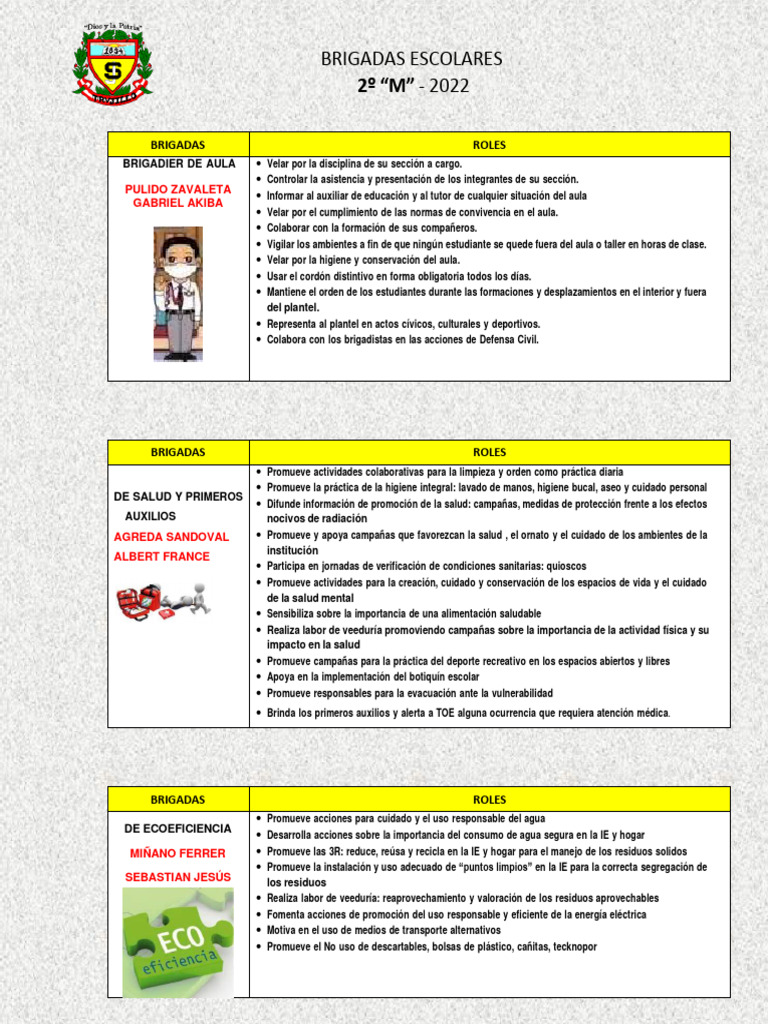 Funciones de las Brigadas Escolares | PDF | Higiene | Residuos