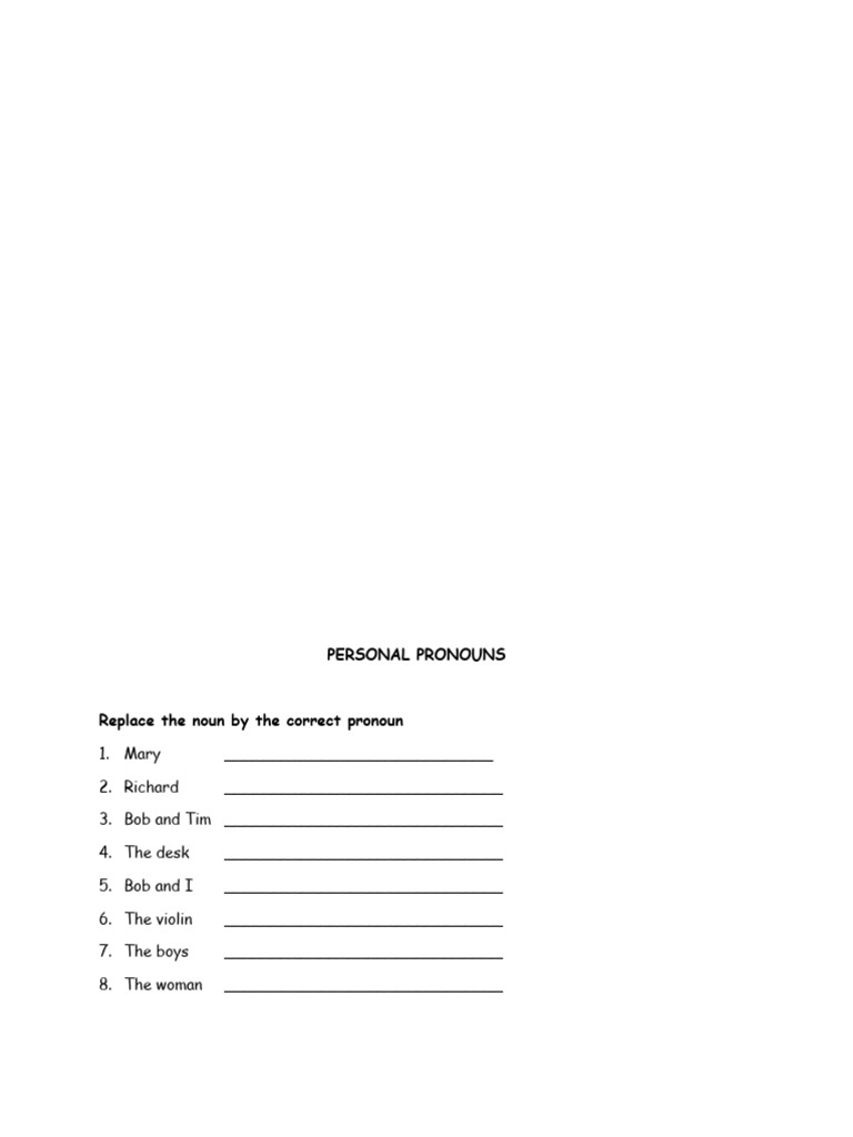 Personal Pronouns Exercise Doc 0 Pdf Grammar Linguistics