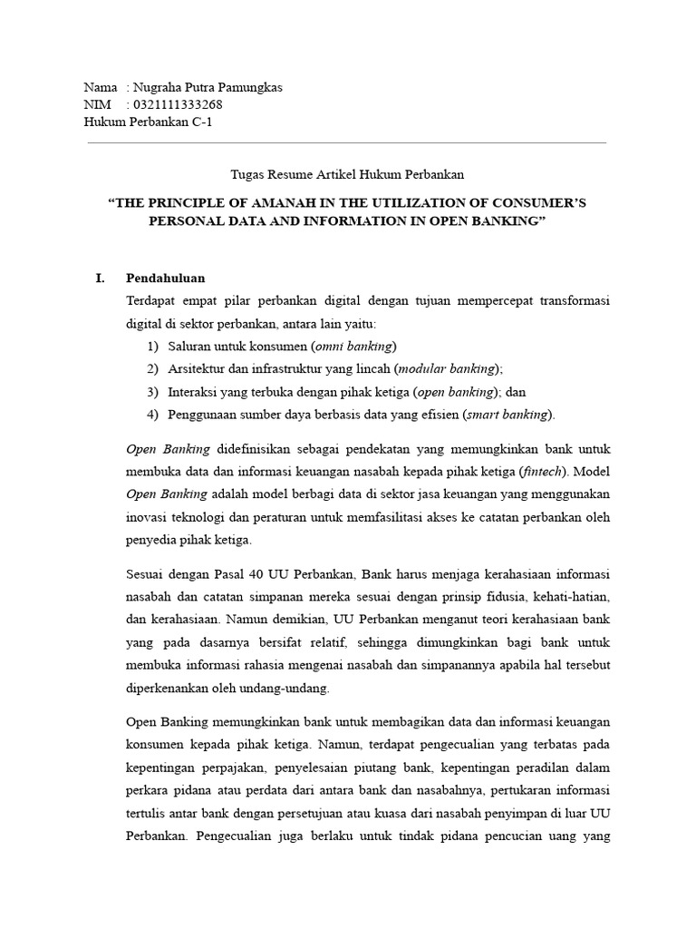 Tugas resume artikel hukum perbankan prinsip amanah dalam pemanfaatan