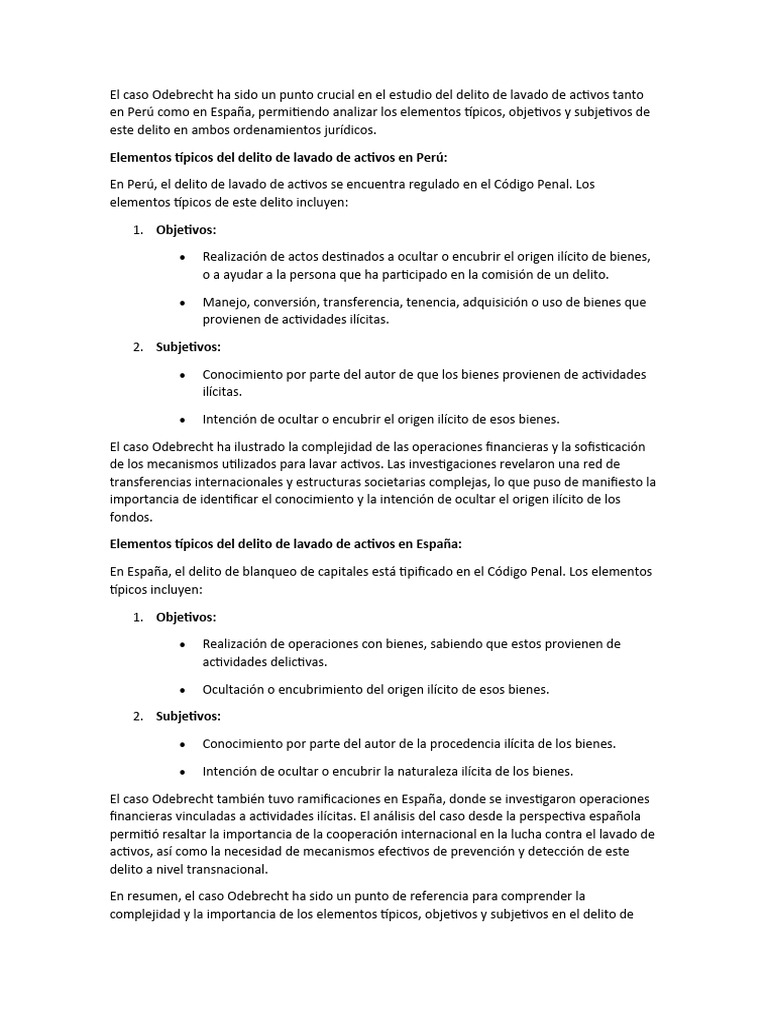 Lavado de activos: Caso Odebrecht en Perú y España | PDF | Lavado de dinero