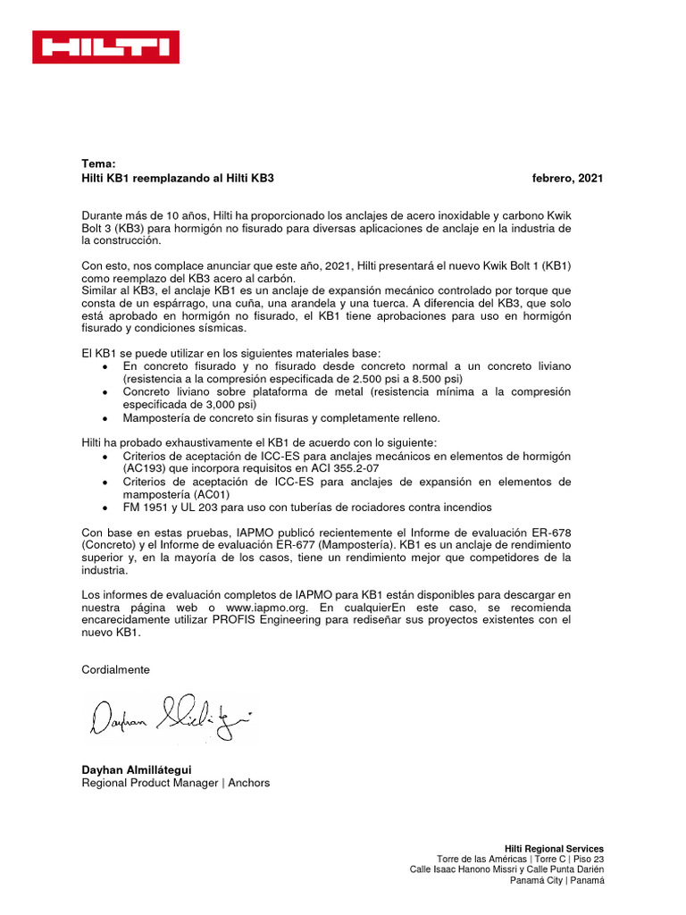 Diferencias entre KB1 y KB3 de Hilti | PDF | Hormigón | Materiales