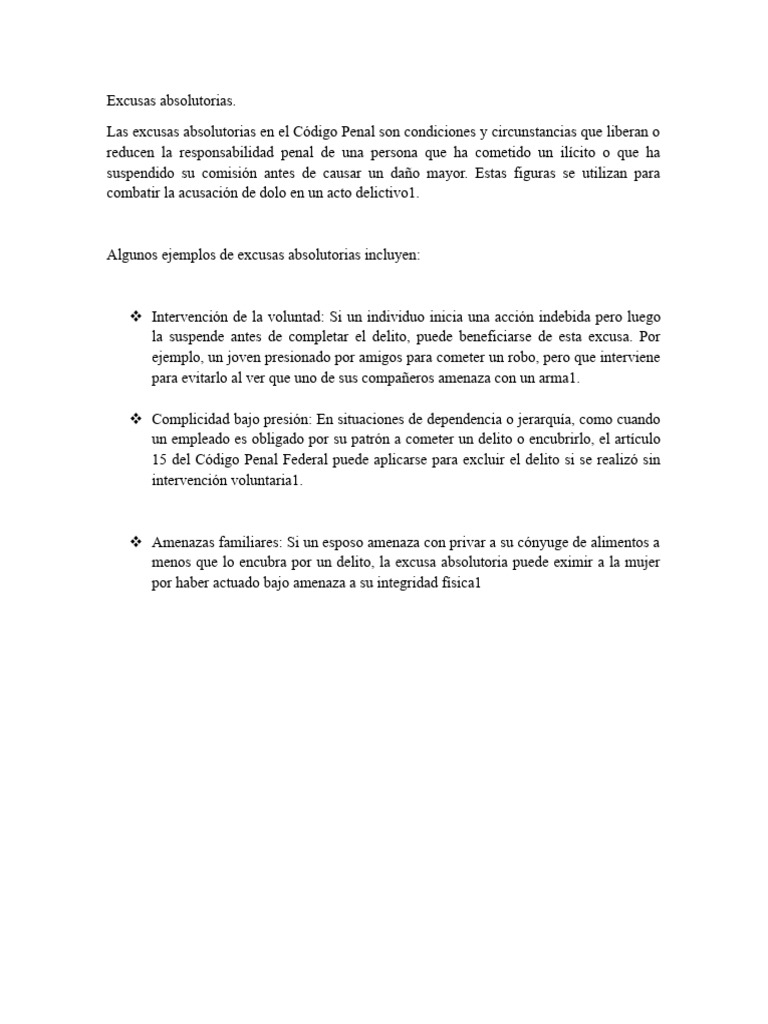 Excusas Absolutorias Teoria Del Delito | PDF