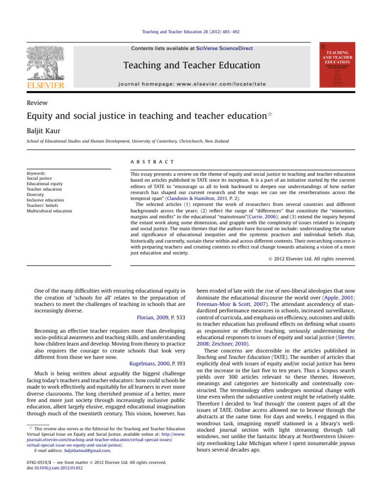 Equity And Social Justice In Teaching And Teacher Education Pdf